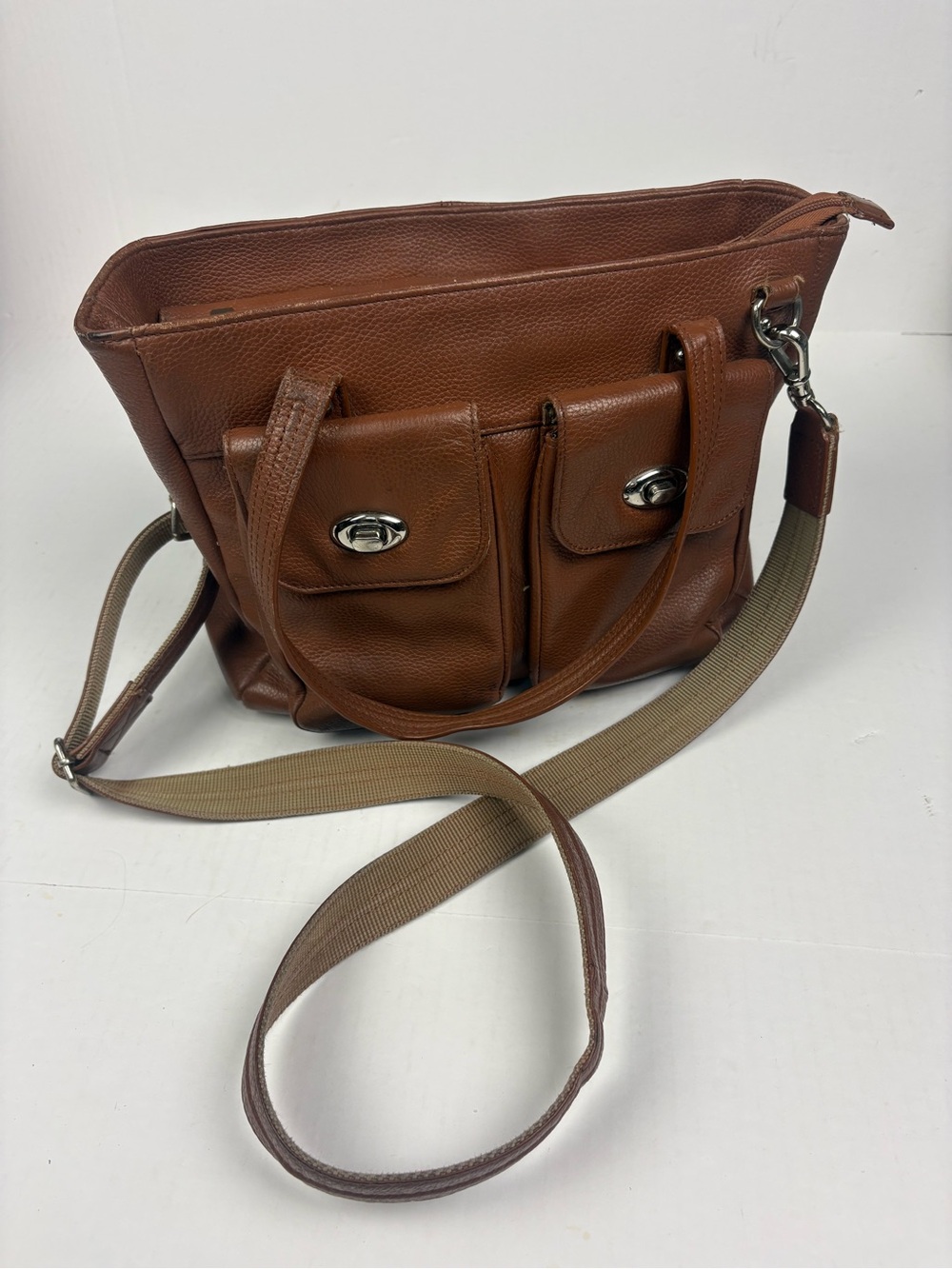 Gun Tote'n Mamas Purse Brown Pebbled Leather Cargo Pocket Cowhide Conceal Carry